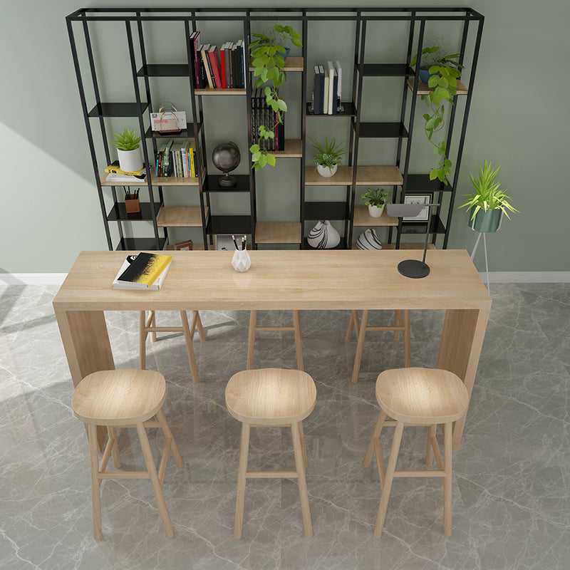 Modern Rectangle Bar Table Set 1/7 Pcs Solid Wood Bar Table and Backless Stools