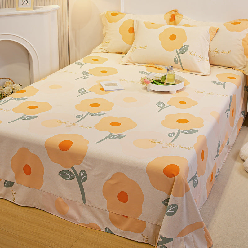 Chic Bed Sheet Stripe Printed Ruffle Detail Fade Resistant Bed Sheet