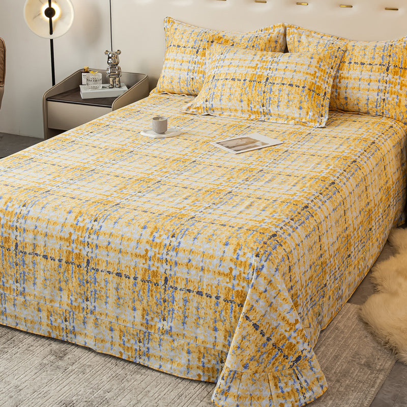 Chic Bed Sheet Stripe Printed Ruffle Detail Fade Resistant Bed Sheet