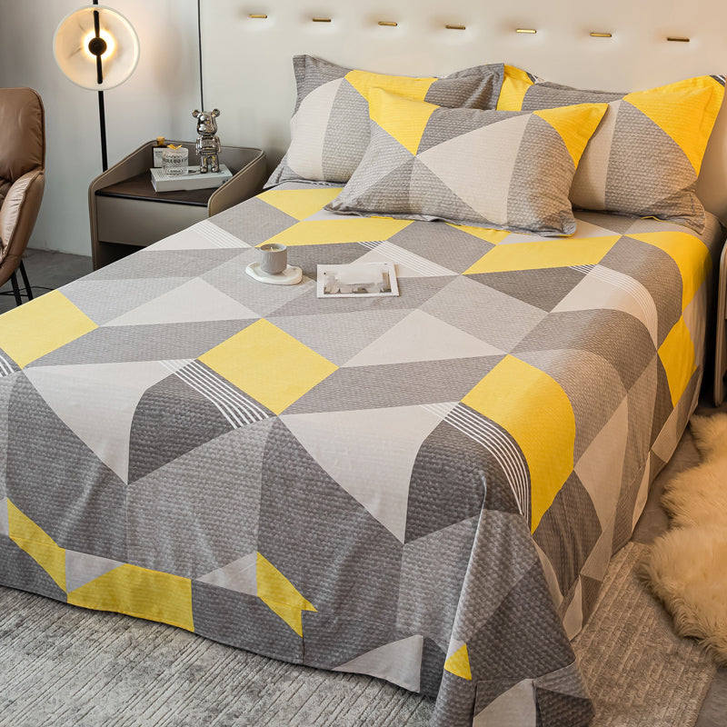 Chic Bed Sheet Stripe Printed Ruffle Detail Fade Resistant Bed Sheet