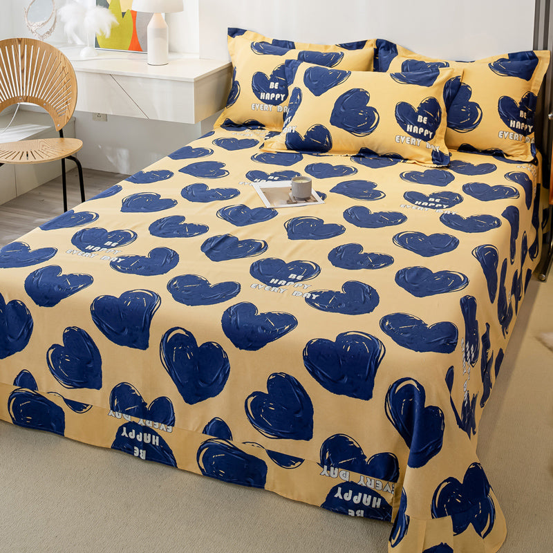 Chic Bed Sheet Stripe Printed Ruffle Detail Fade Resistant Bed Sheet