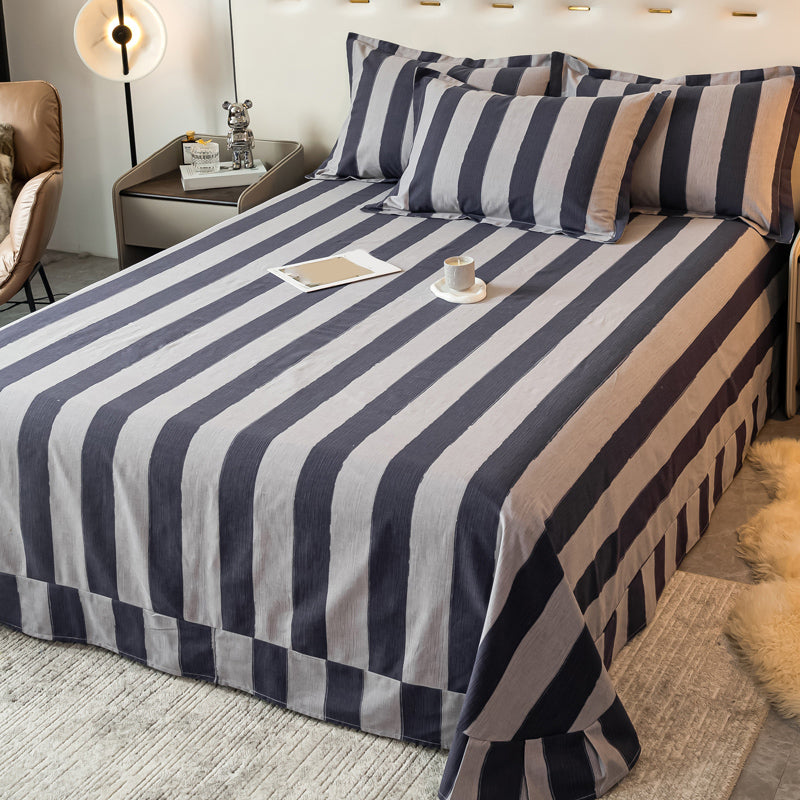 Chic Bed Sheet Stripe Printed Ruffle Detail Fade Resistant Bed Sheet