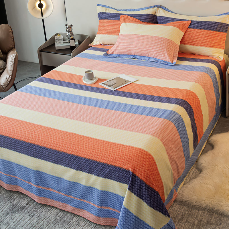 Chic Bed Sheet Stripe Printed Ruffle Detail Fade Resistant Bed Sheet