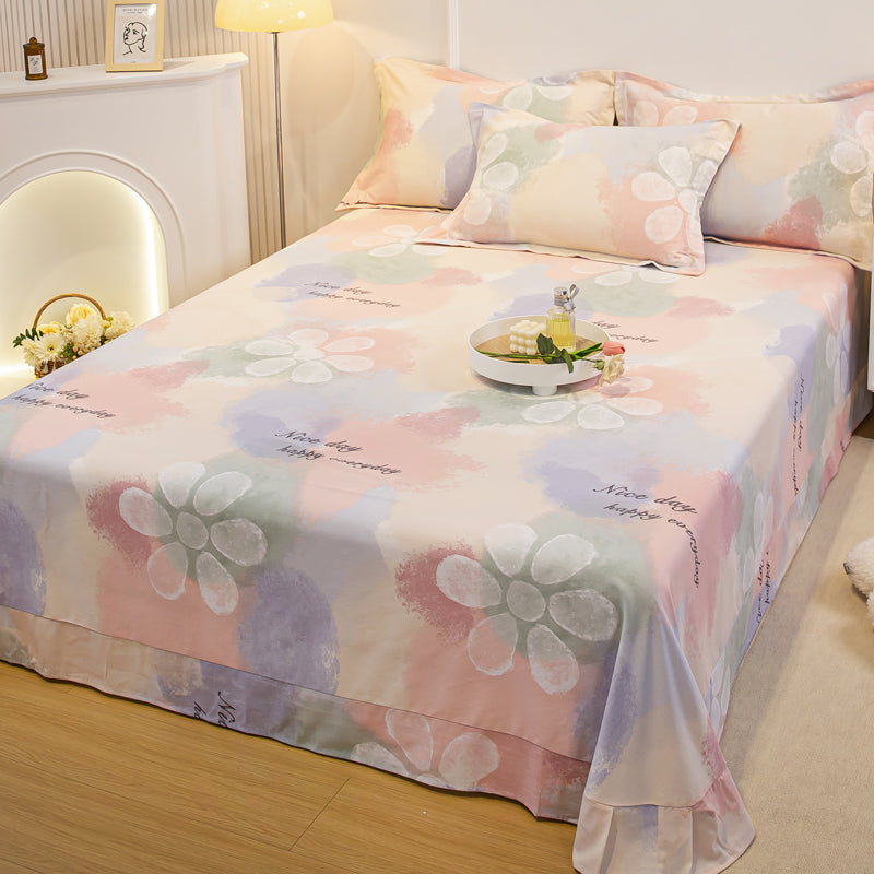 Chic Bed Sheet Stripe Printed Ruffle Detail Fade Resistant Bed Sheet