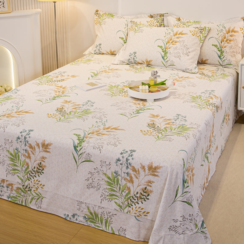 Chic Bed Sheet Stripe Printed Ruffle Detail Fade Resistant Bed Sheet