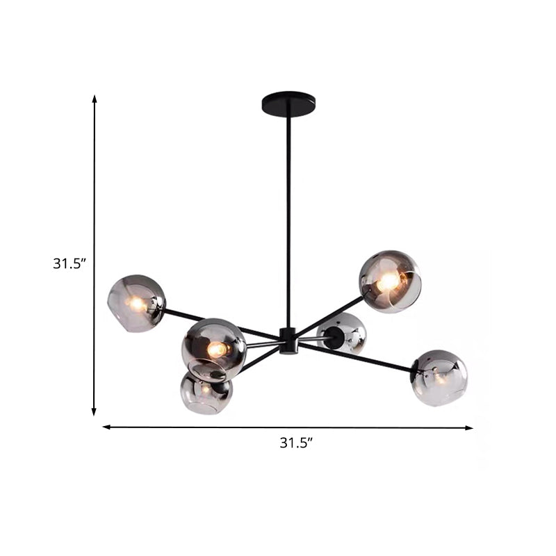 Fumo grigio grigio vetro lampadario illuminazione minimalista a 6-bulb nero finitura a pendente sputnik lampada a sospensione