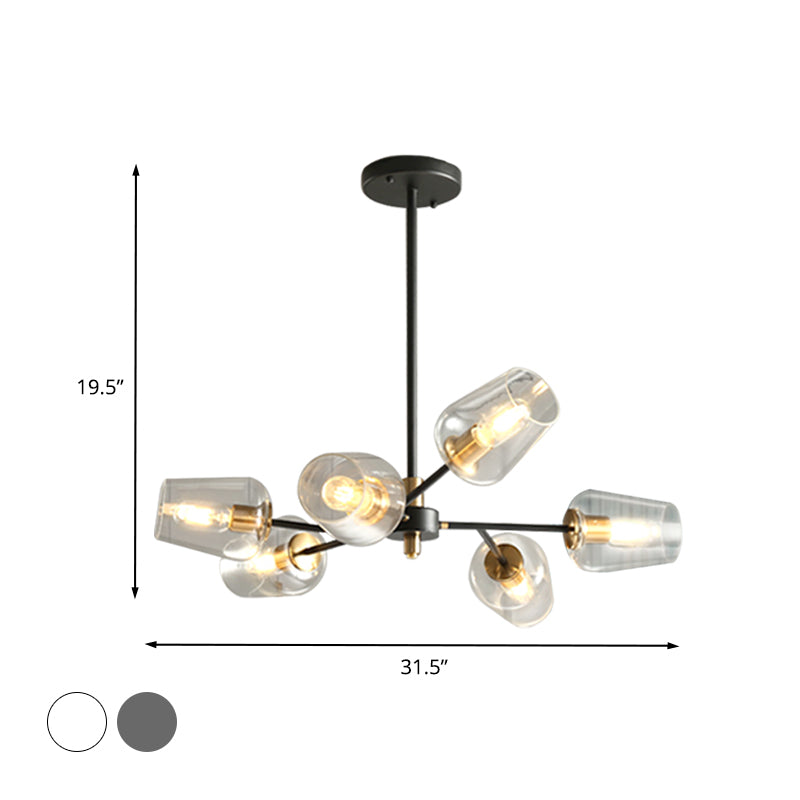 Éclairage de lustre en forme de tasse moderne Verre gris transparent 6/9 LIGHTS LAMPE SUSPENSION RADIALE CHAMBRE en noir