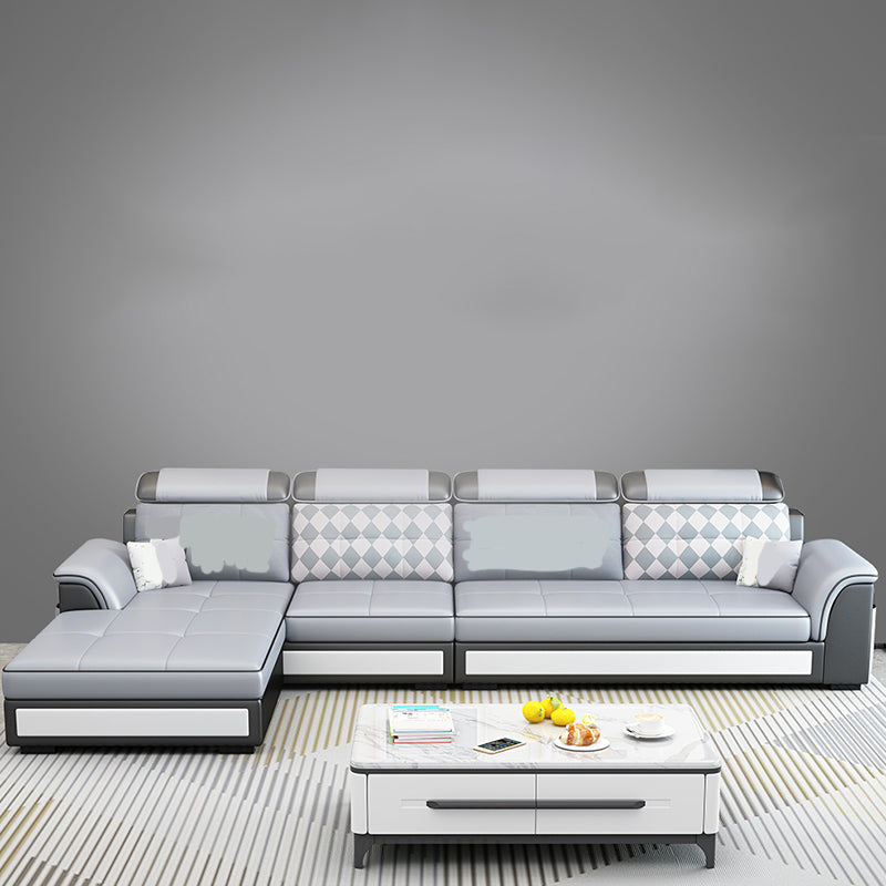 Scandinavian Faux Leather Sectional Sofas Grey L-Shape Modular Sleeper Sectional