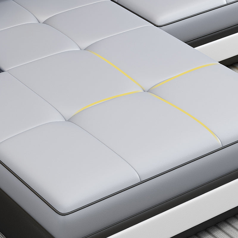 Scandinavian Faux Leather Sectional Sofas Grey L-Shape Modular Sleeper Sectional