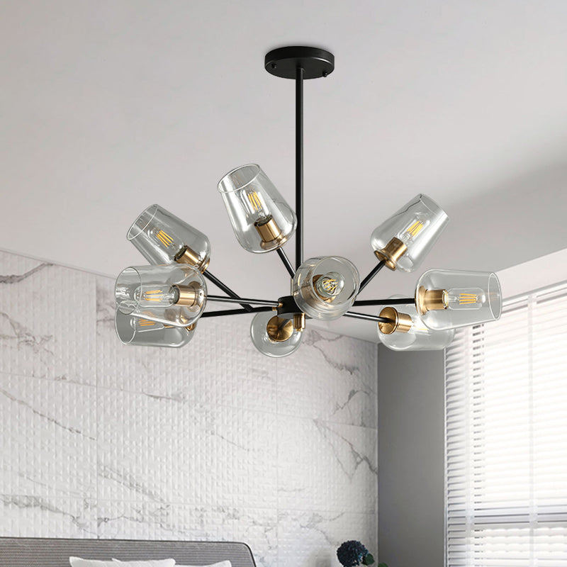 Moderne Tasse geformte Kronleuchterbeleuchtung klar/rauchgraues Glas 6/9 Lichter Schlafzimmer Radialhängung Lampe in Schwarz