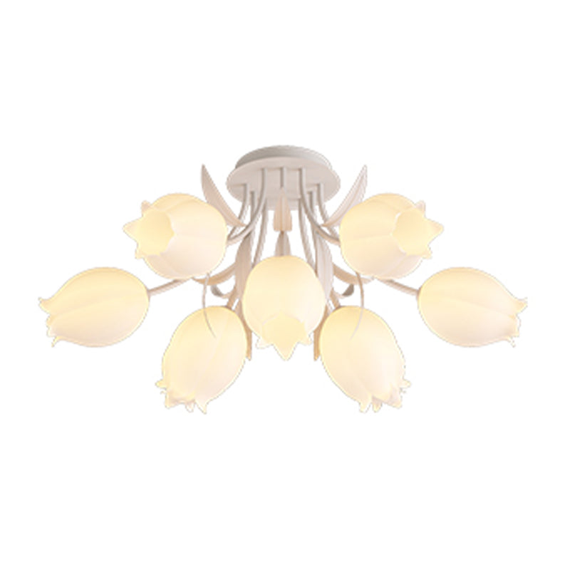 Modern LED Metal Flush Mount Flower Shape Ceiling Light with Plastic Shade for Living Room