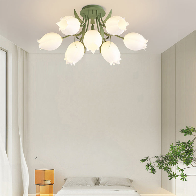 Modern LED Metal Flush Mount Flower Shape Ceiling Light with Plastic Shade for Living Room