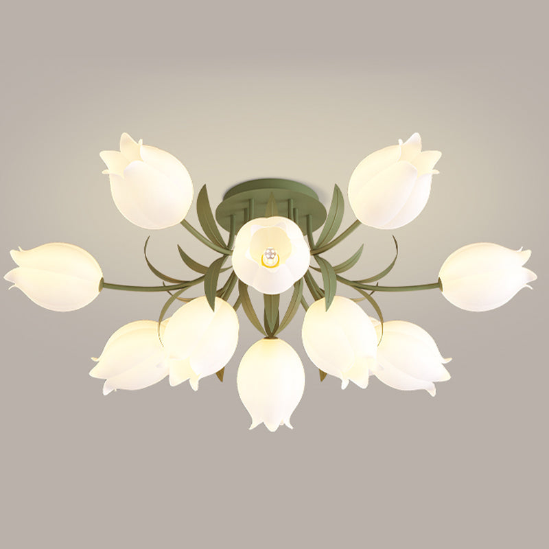 Modern LED Metal Flush Mount Flower Shape Ceiling Light with Plastic Shade for Living Room