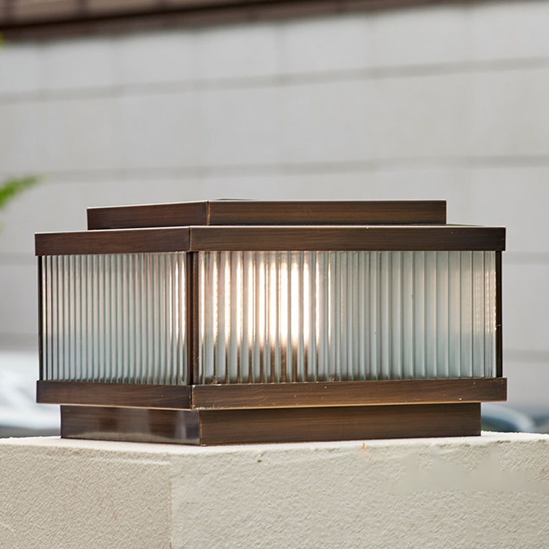 Rectangular Shape Metal Solar Pillar Lamp Modern Style 1 Light Outdoor Light in Bronze