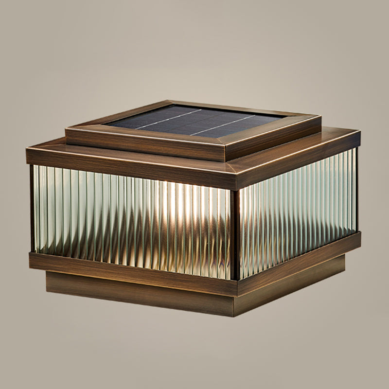 Rectangular Shape Metal Solar Pillar Lamp Modern Style 1 Light Outdoor Light in Bronze
