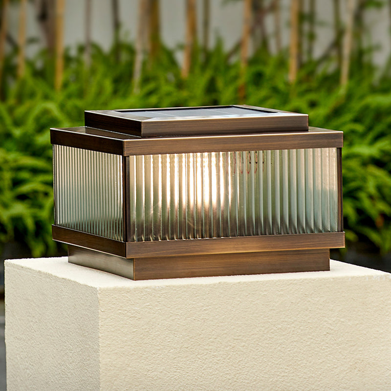 Rectangular Shape Metal Solar Pillar Lamp Modern Style 1 Light Outdoor Light in Bronze