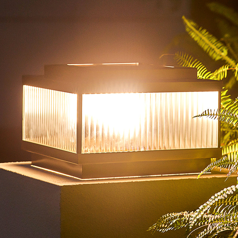 Rectangular Shape Metal Solar Pillar Lamp Modern Style 1 Light Outdoor Light in Bronze