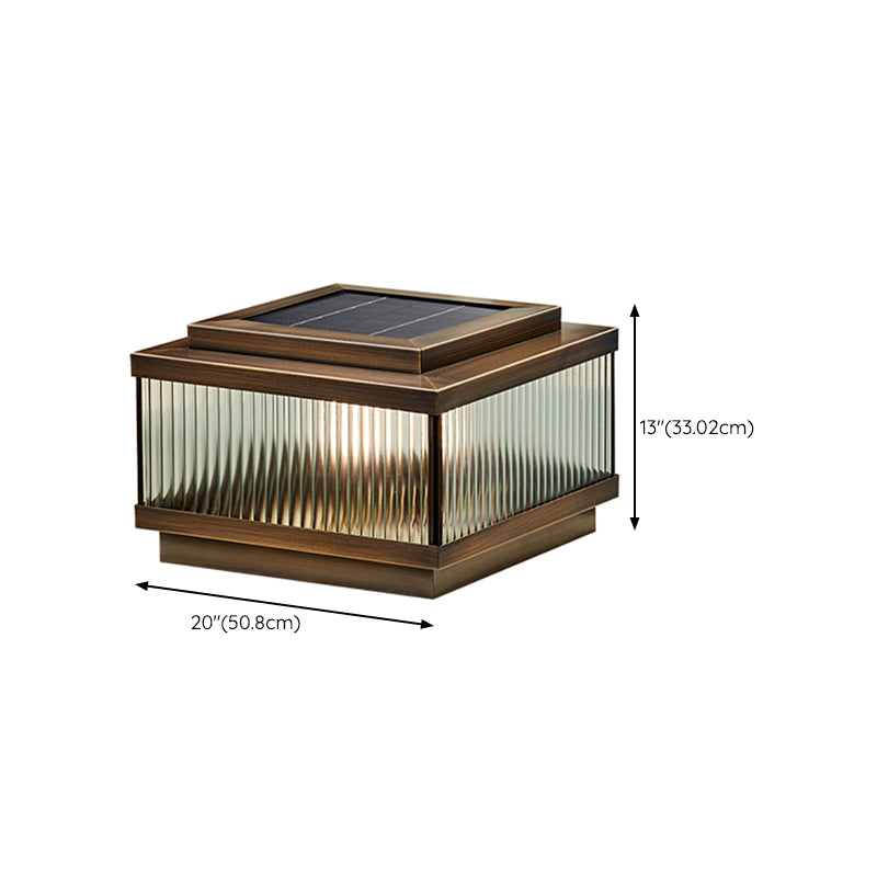 Rectangular Shape Metal Solar Pillar Lamp Modern Style 1 Light Outdoor Light in Bronze