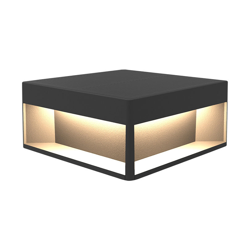 Rectangular Shape Metal Outdoor Lights Modern Style 1-Light Solar Pillar Lamp in Black