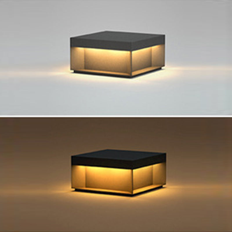 Rectangular Shape Metal Outdoor Lights Modern Style 1-Light Solar Pillar Lamp in Black