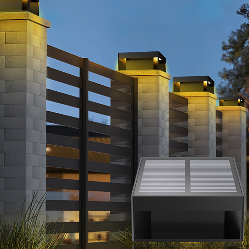 Rectangular Shape Metal Outdoor Lights Modern Style 1-Light Solar Pillar Lamp in Black