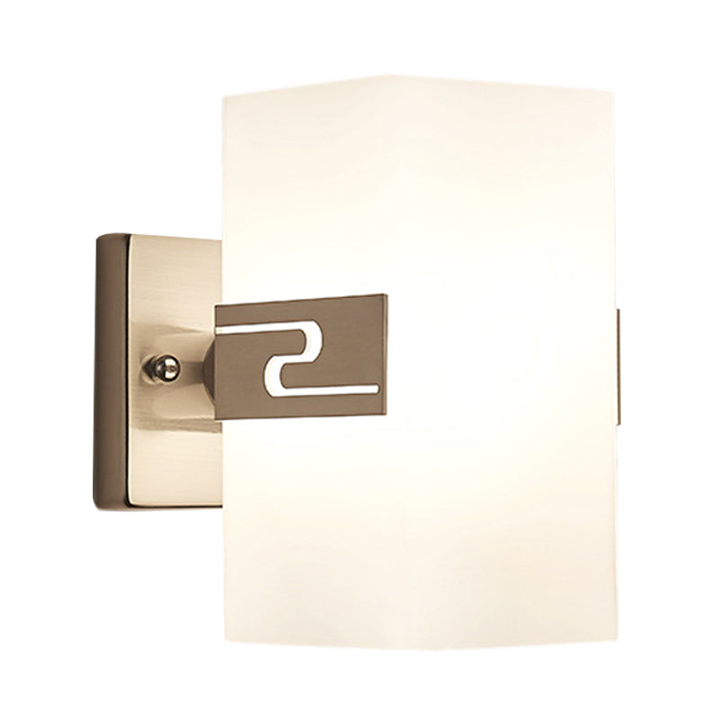 Nickel Cuboid Wall Mounted Light Modern 1-Light White Glass Sconce Lamp for Corridor
