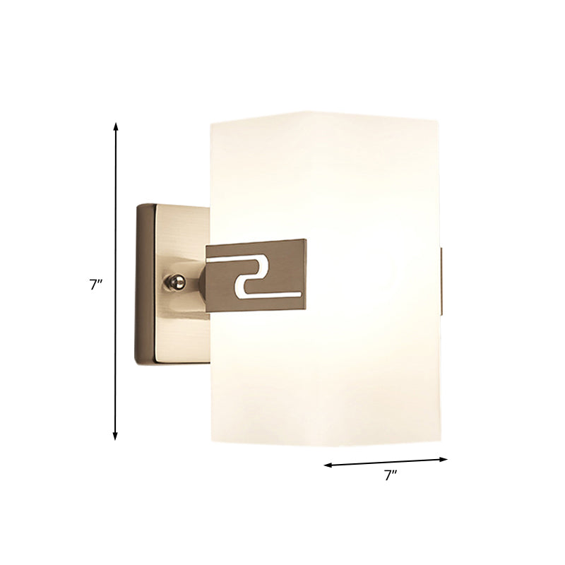 Nickel Cuboid Wall Mounted Light Modern 1-Light White Glass Sconce Lamp for Corridor