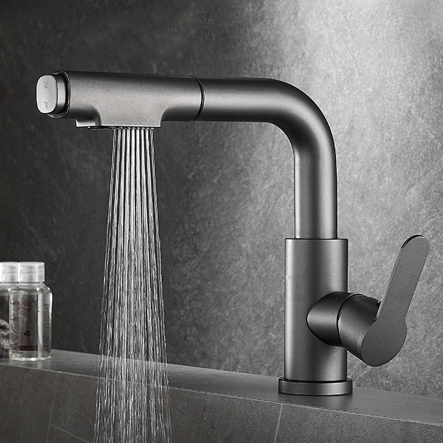 Modern Sink Faucet Pull-out Lever Handle Brass Faucet Bathroom