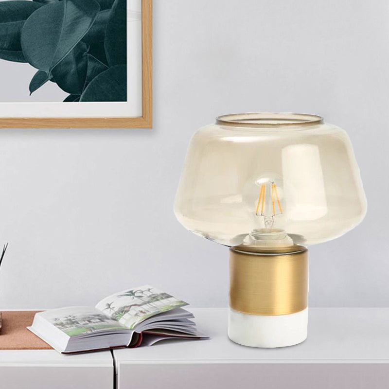 Open-Top Clear Glass Night Light Modern 1 Head Gold Plug In Table Lamp with Round White/Green Marble Base