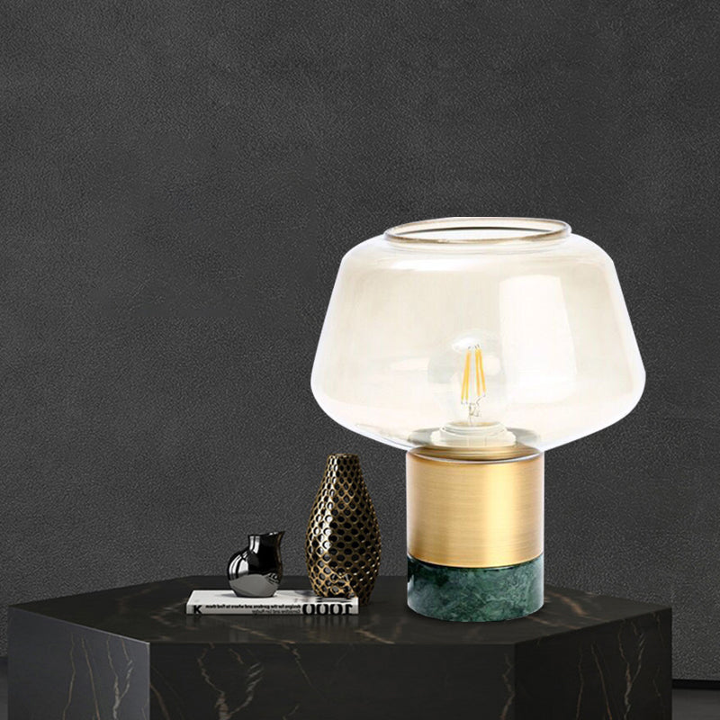 Open-Top Clear Glass Night Light Modern 1 Head Gold Plug In Table Lamp with Round White/Green Marble Base