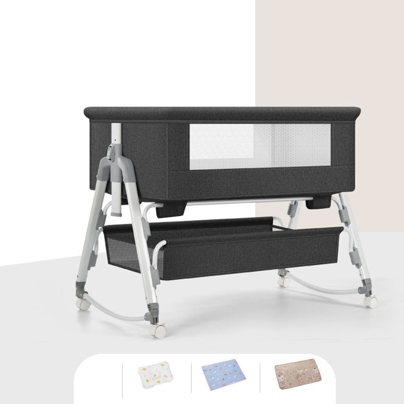 Metal Adjustable Bedside Bassinet Gliding Rectangle Crib Cradle for Baby