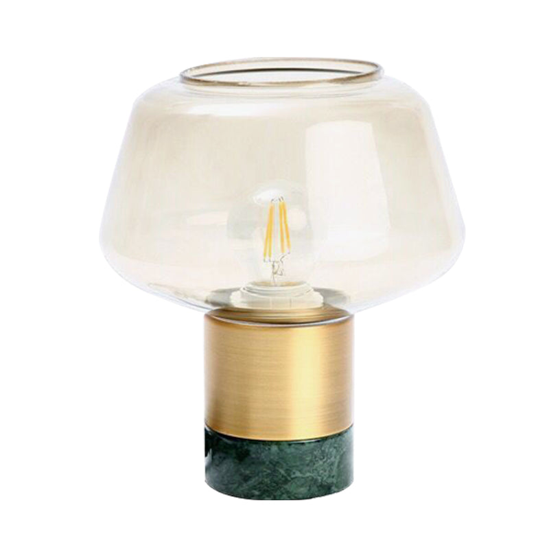 Open-Top Clear Glass Night Light Modern 1 Head Gold Plug In Table Lamp with Round White/Green Marble Base