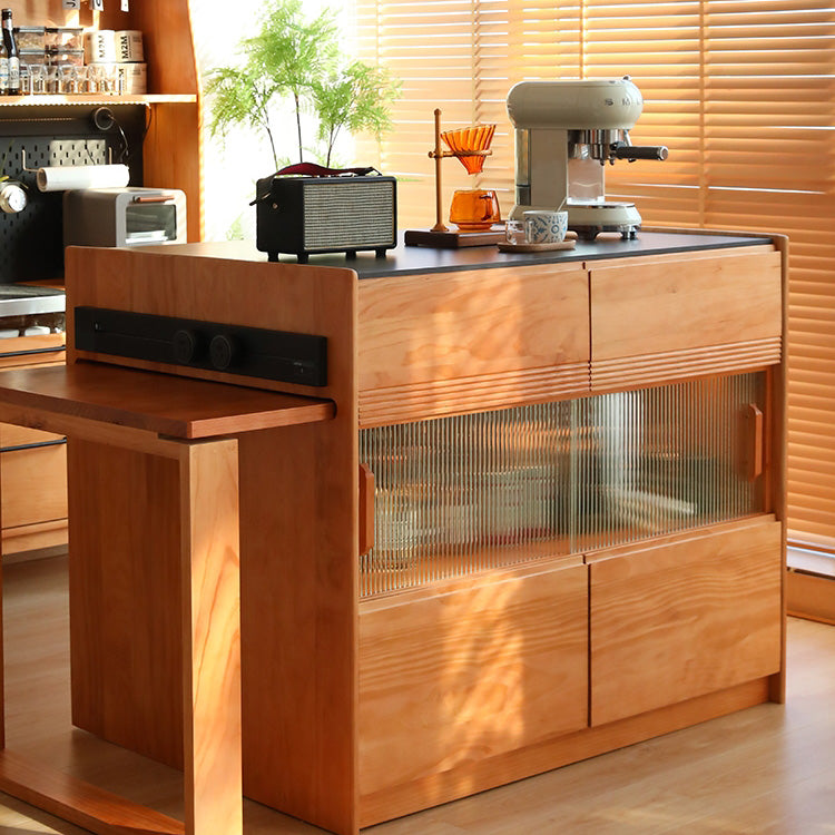 Modern Kitchen Island Table Dining Room Solid Wood Stationary Prep Table