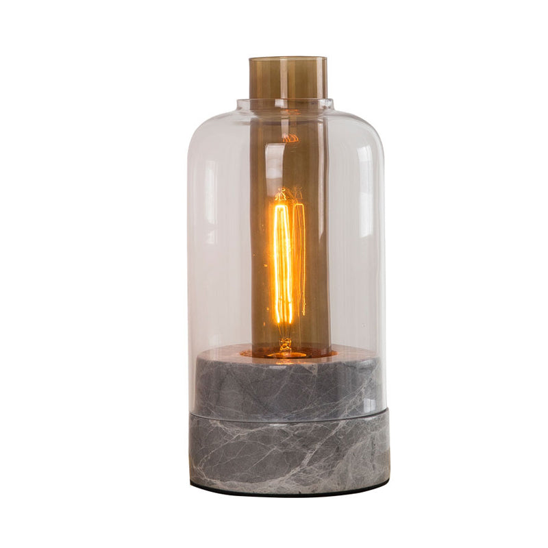 Jar Shaped Clear Glass Table Lamp Modern 1 Light Grey Night Lighting with Marble Base