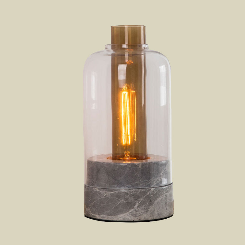 Jar Shaped Clear Glass Table Lamp Modern 1 Light Grey Night Lighting with Marble Base