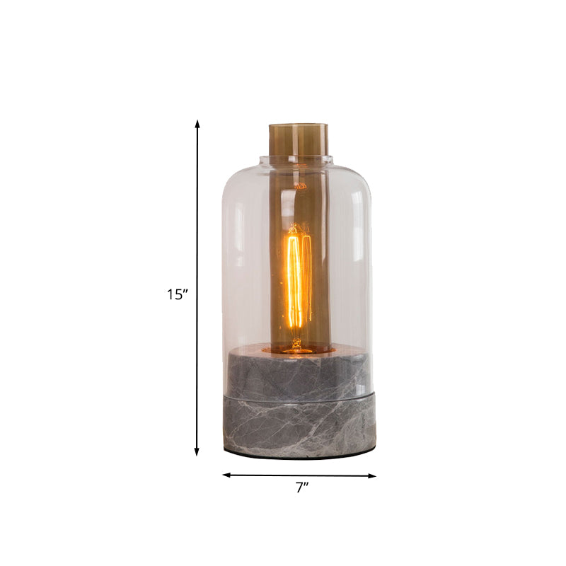 Jar Shaped Clear Glass Table Lamp Modern 1 Light Grey Night Lighting with Marble Base