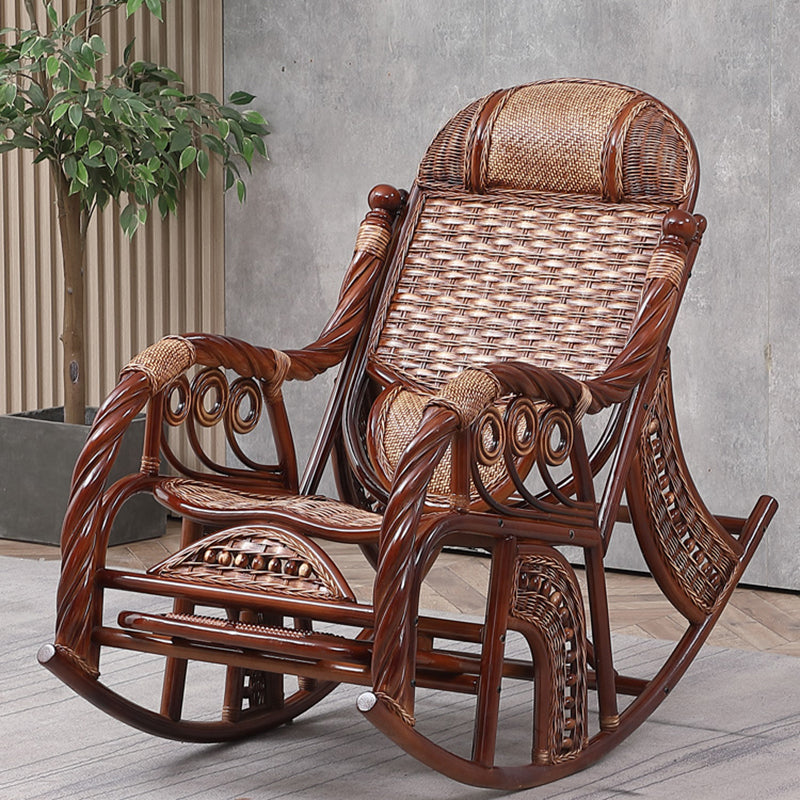 Traditional Rocking Chair Wicker Spindle Backrest Built-in Armrest Indoor Rocking Chair