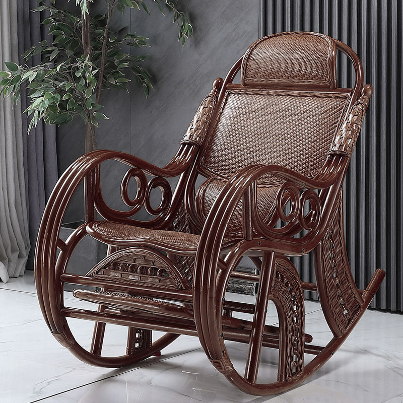 Traditional Rocking Chair Wicker Spindle Backrest Built-in Armrest Indoor Rocking Chair