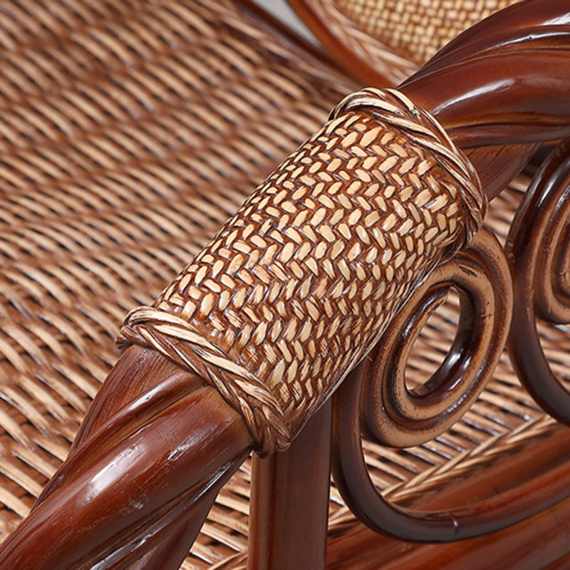 Traditional Rocking Chair Wicker Spindle Backrest Built-in Armrest Indoor Rocking Chair