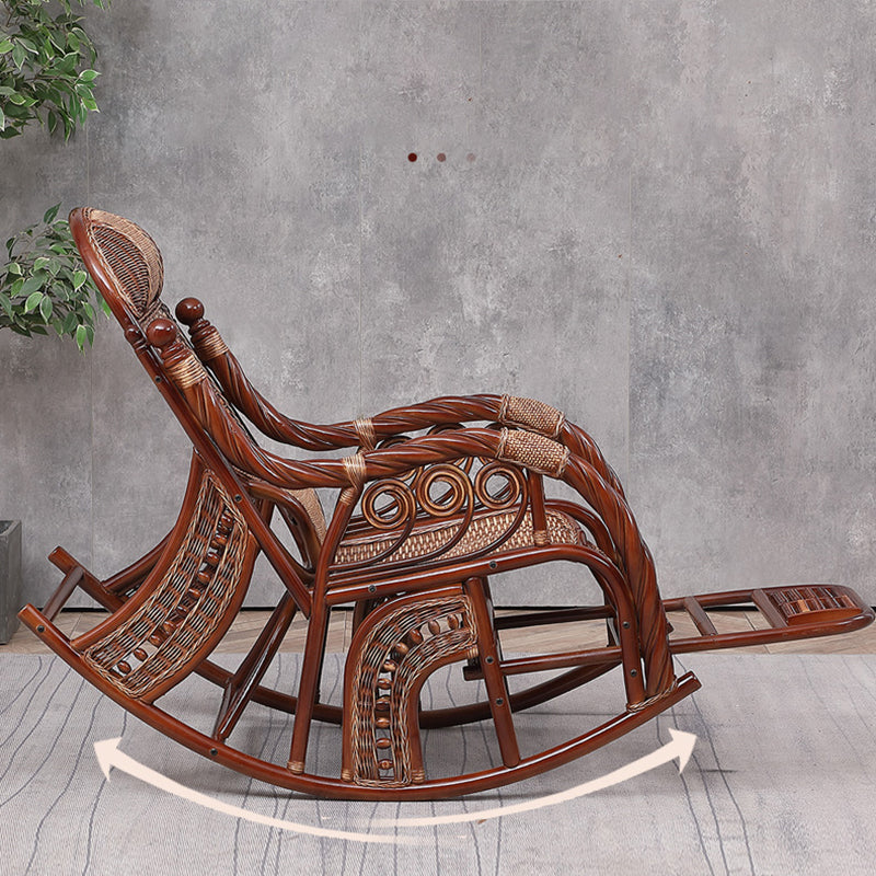 Traditional Rocking Chair Wicker Spindle Backrest Built-in Armrest Indoor Rocking Chair