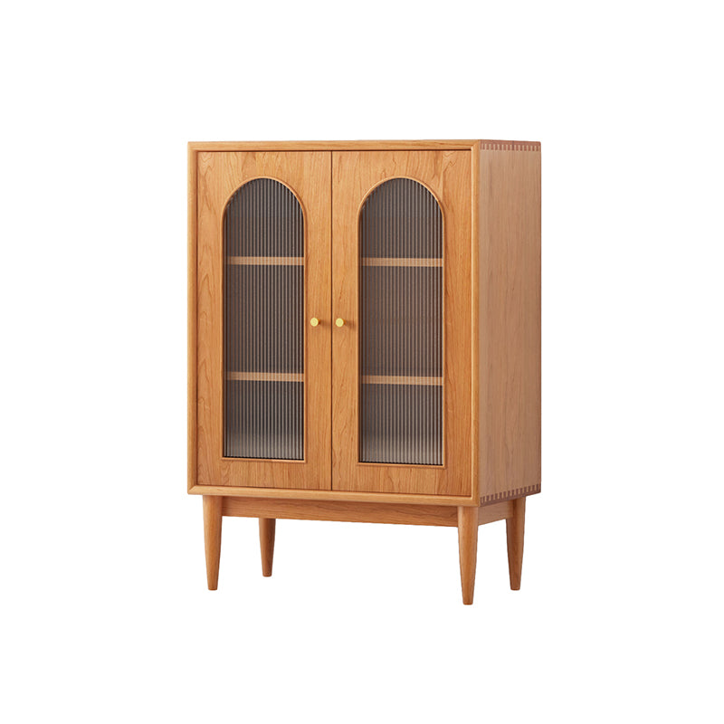 Mid-Century Modern Solid Wood Chest Rectangle Accent Cabinet with Glass Top