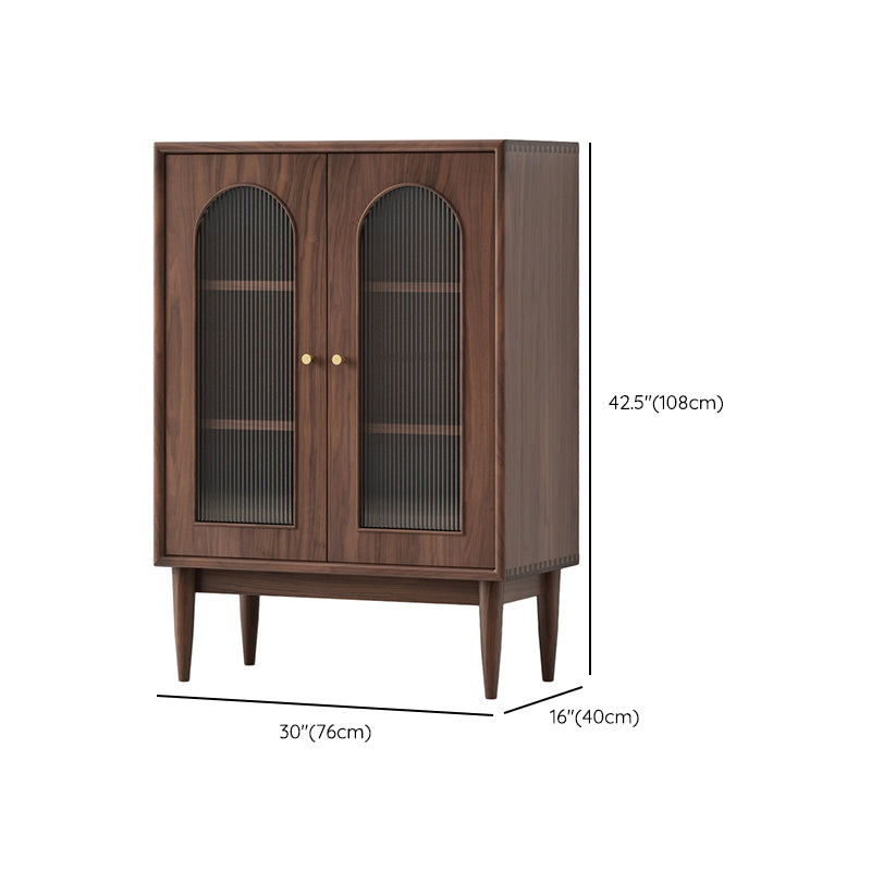 Mid-Century Modern Solid Wood Chest Rectangle Accent Cabinet with Glass Top
