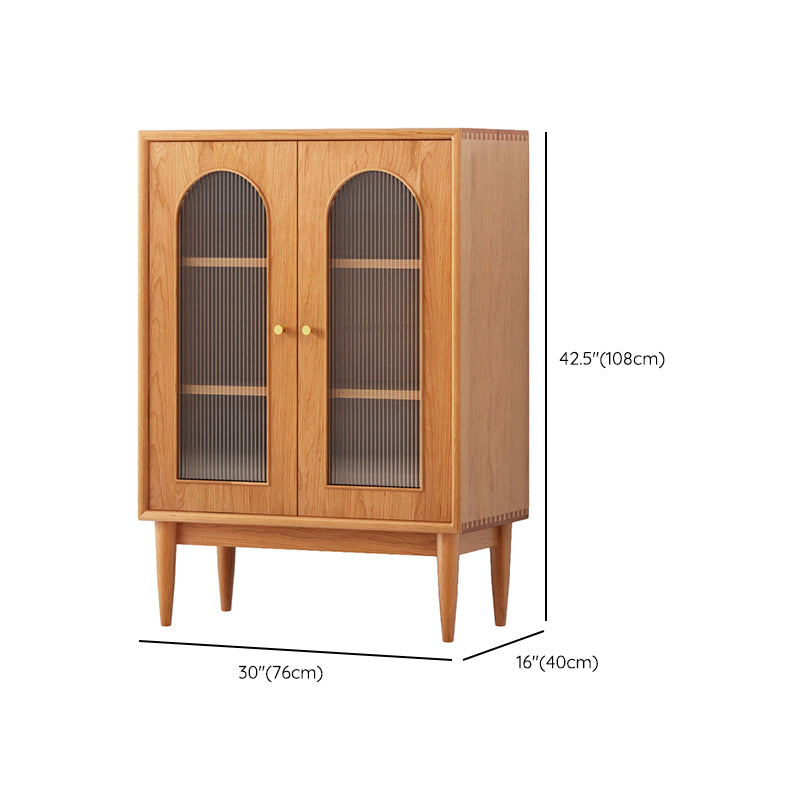 Mid-Century Modern Solid Wood Chest Rectangle Accent Cabinet with Glass Top