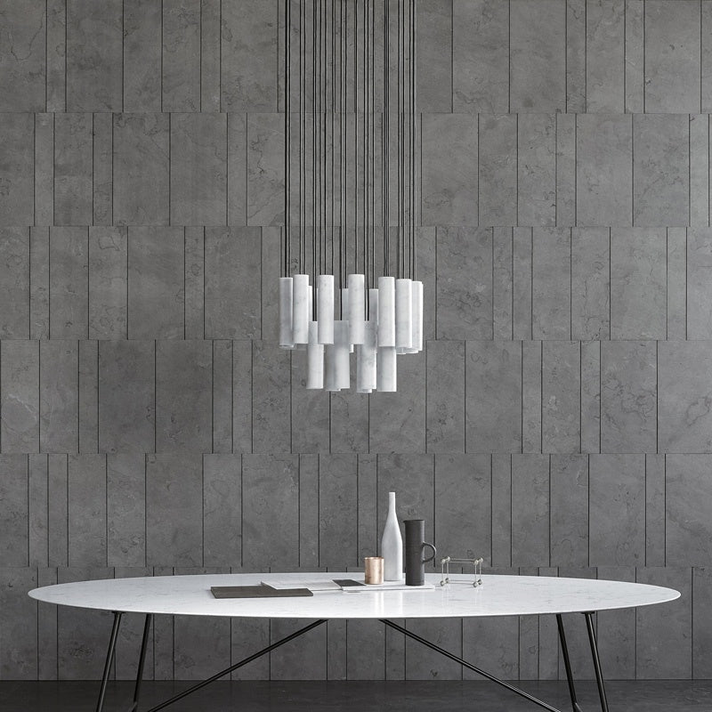 Minimalist Tubular Hanging Light Marble 1-Light Restaurant Pendant Ceiling Lamp in White