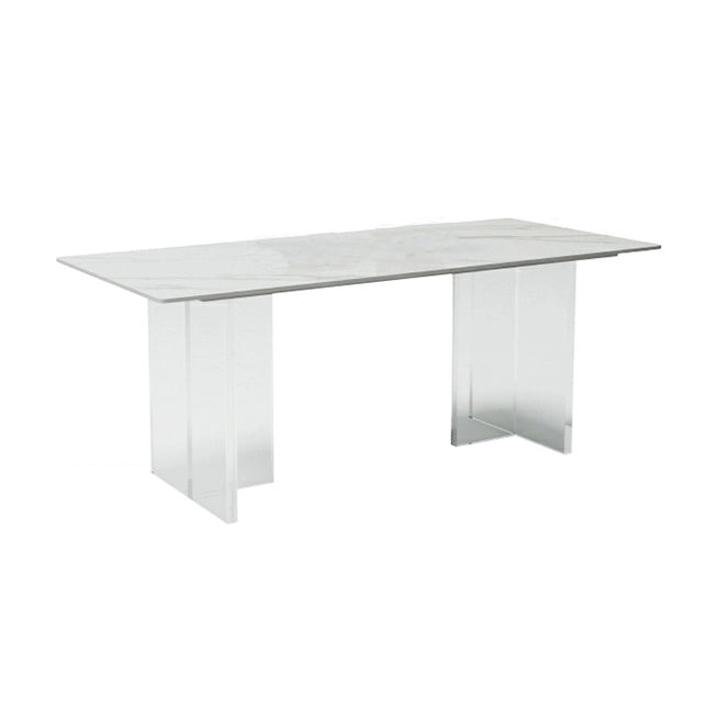 White Stone Dinette Table with Acrylic Base Modern Rectangle Dining Table