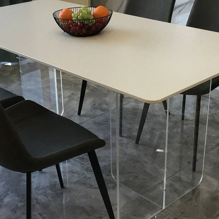 White Stone Dinette Table with Acrylic Base Modern Rectangle Dining Table