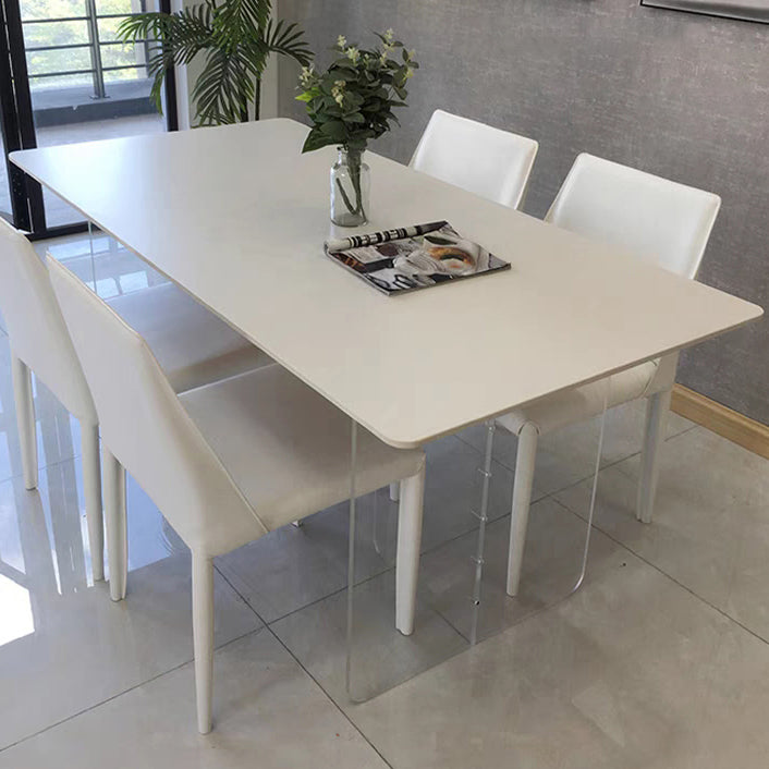 White Stone Dinette Table with Acrylic Base Modern Rectangle Dining Table