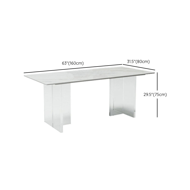 White Stone Dinette Table with Acrylic Base Modern Rectangle Dining Table