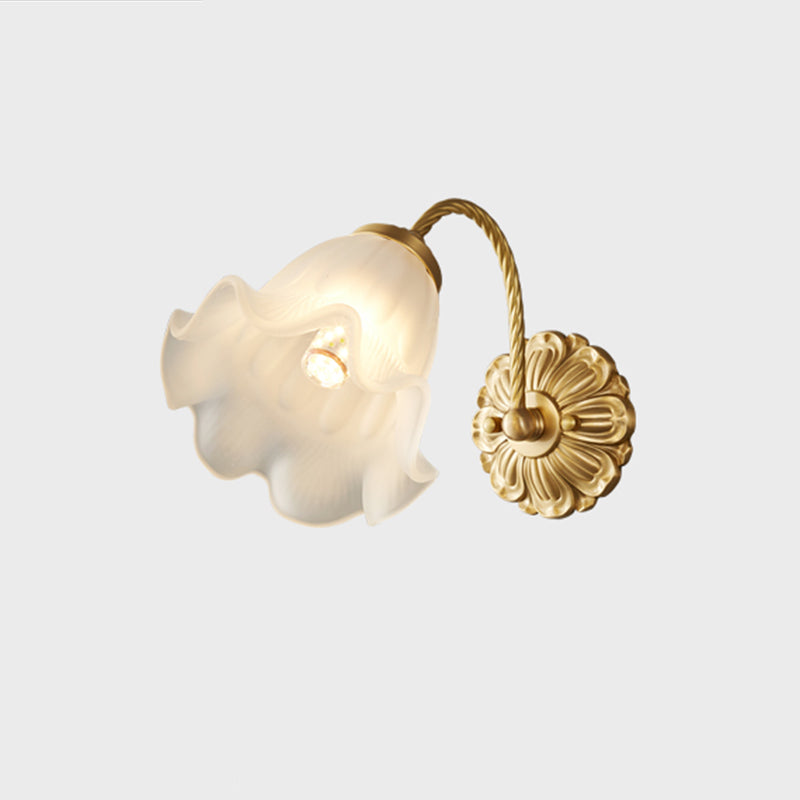 1-Light Wall Lamp Flower Shape Wall Mount Lamp with Glass Shade for Bedroom