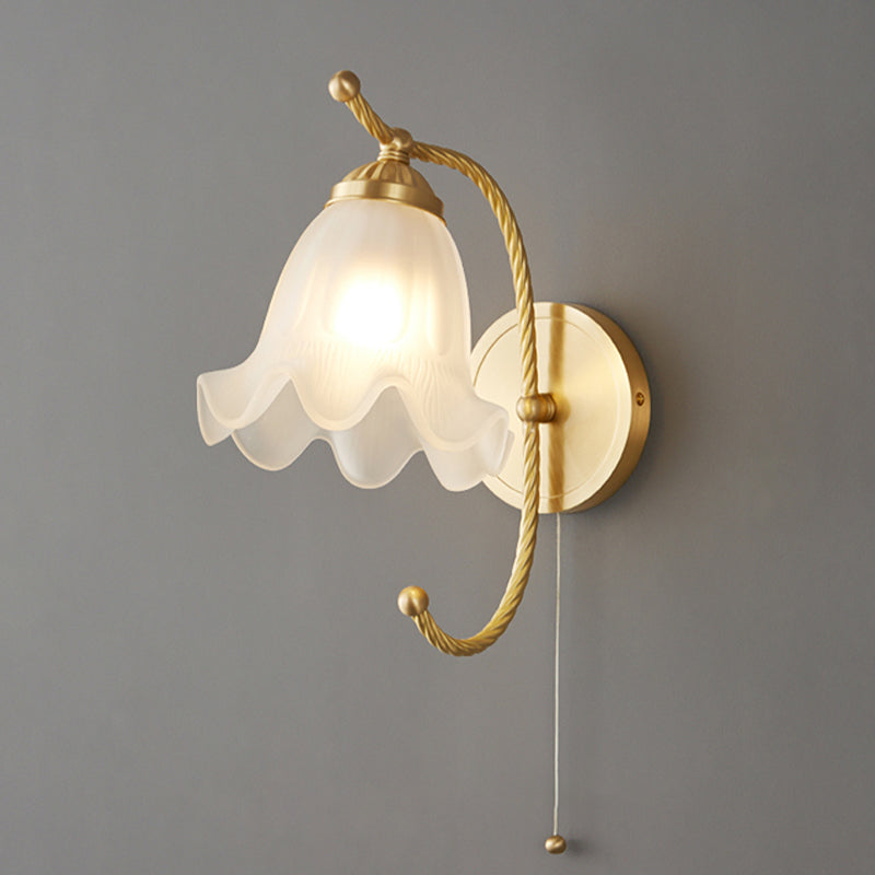 1-Light Wall Lamp Flower Shape Wall Mount Lamp with Glass Shade for Bedroom